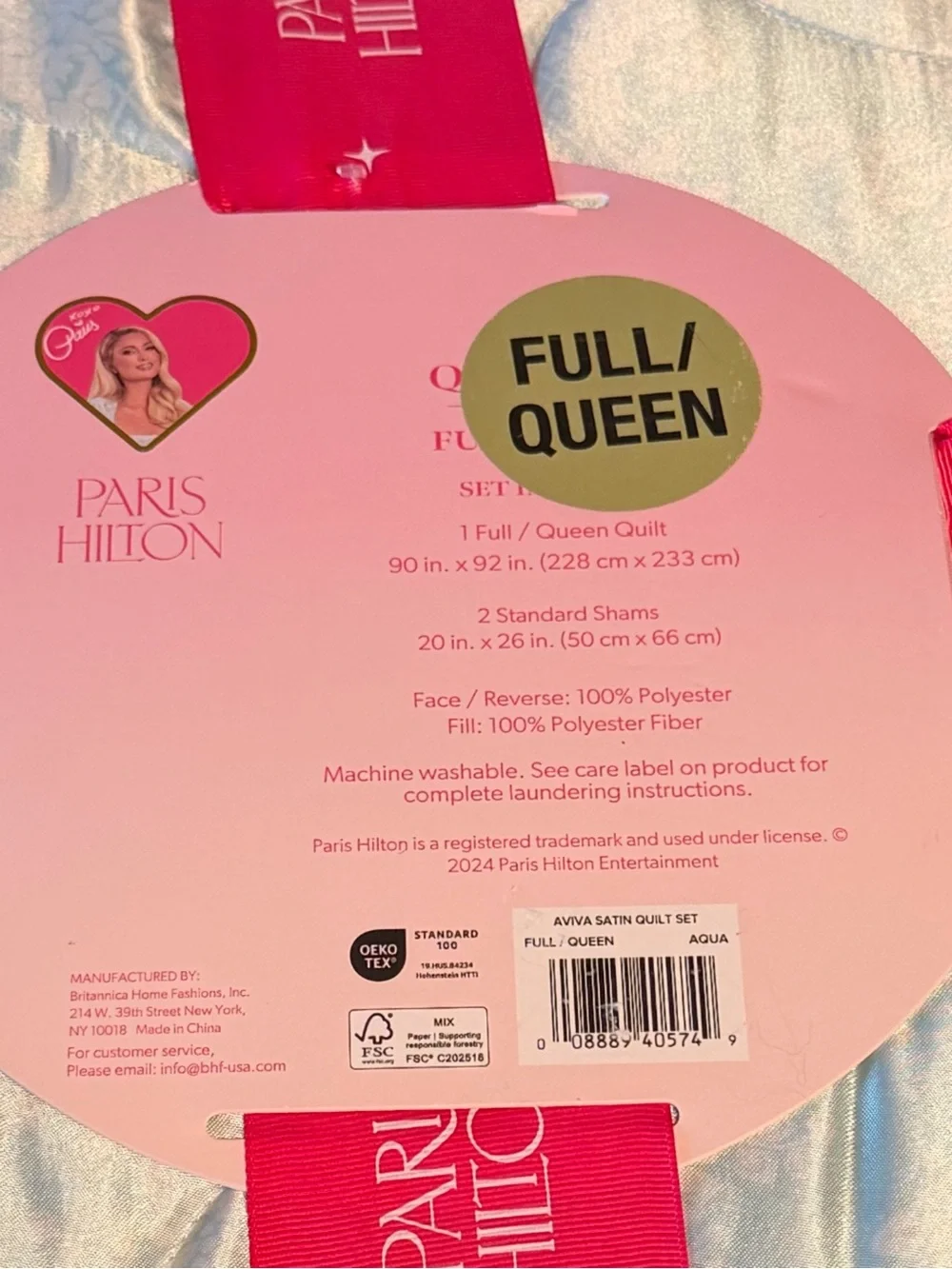 Paris Hilton NWT Sleep Chic Blue & White Satin Floral Full/Queen Quilt Set